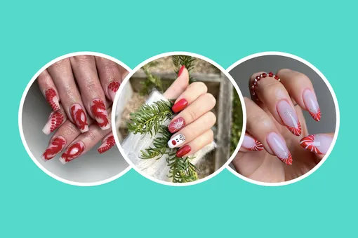 60 идей новогоднего нейл-арта на 2024 год — зеленый дракон, элегантные снежинки и конфетно-красный