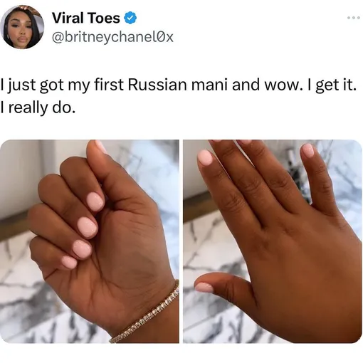 Американка рассказала, что впервые сделала себе «русский» маникюр. «Я только что сделала свой первый «русский» маникюр, вау! Теперь я понимаю».