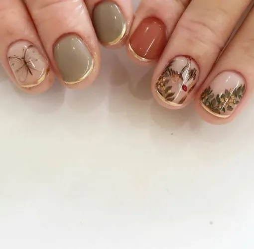 ботанический маникюр новый нюд золотой френч